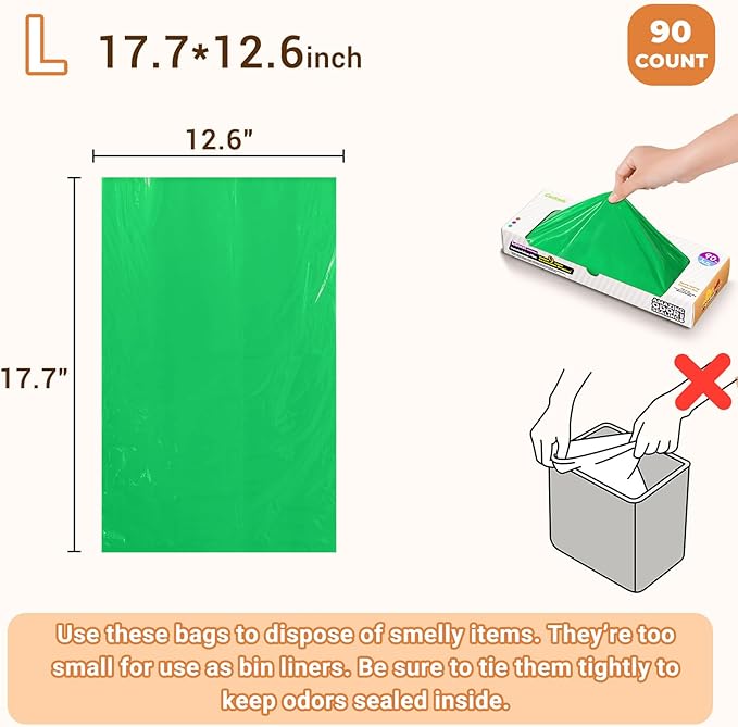 Odor-Sealing Dog Poop Bags 90 Count, Extra Strong Odor Control, Mutil-Layer Unscented Pet Waste Bags with Leak-Proof Design, Ideal for Dog Walks & Backyard Cleanup (Size:L, Color:Green)