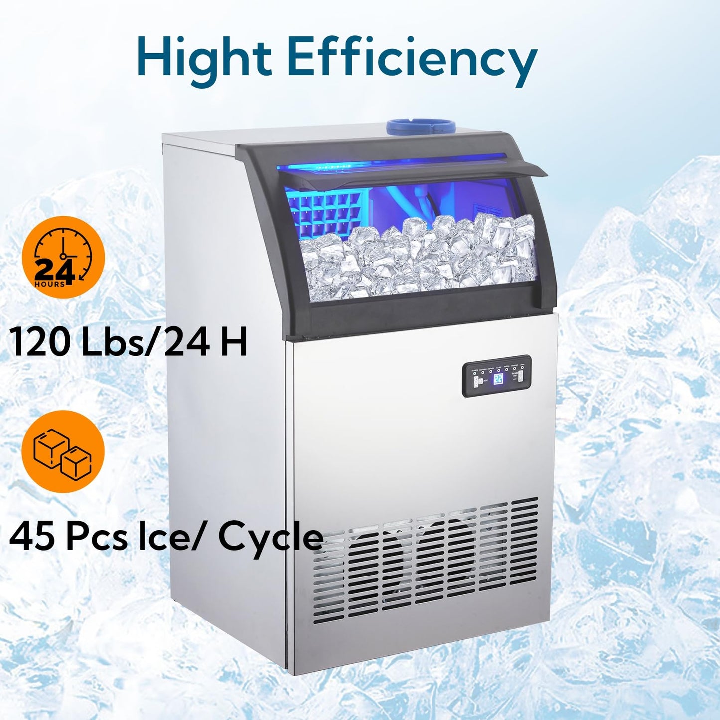 GAOMON Commercial Ice Maker 100 Lbs/24H, Stainless Steel Freestanding Under Counter Ice Machine with 33 Lbs Ice Storage, 2 Water Inlet Modes, for Bar Home Office Restaurant RV