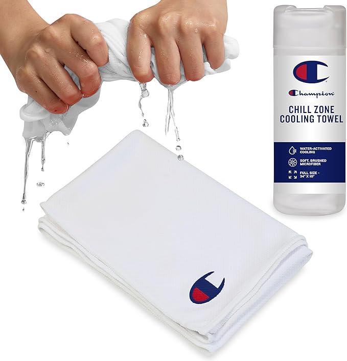 Champion Face & Neck Towel for Active Cooling (White), 34"x10" Lightweight Cooling Neck Wrap for Yoga, Hiking, and Outdoor...
