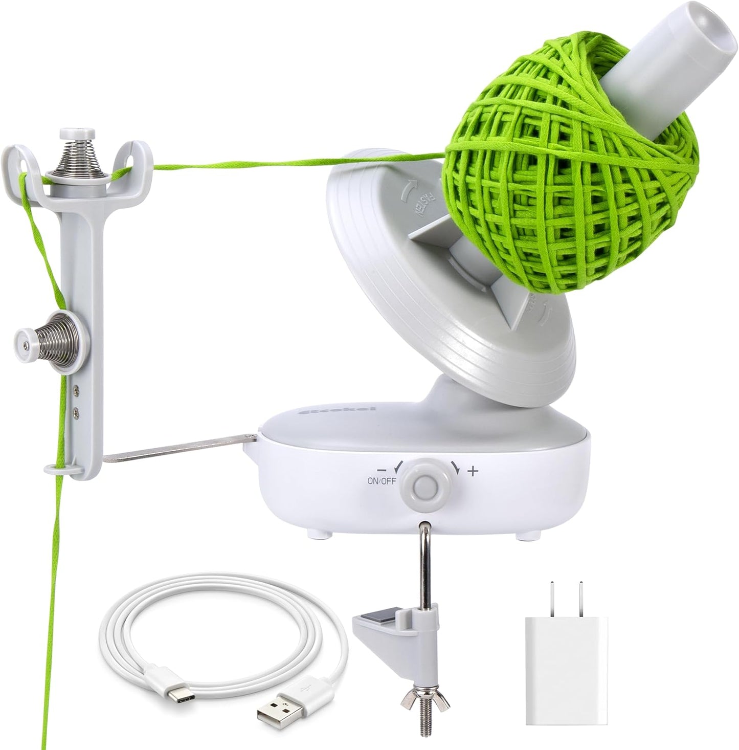 Electric Yarn Winder for Crocheting, Upgrade Dual-Spring Tension 10oz Large Capacity, Stepless Speed Automatic Yarn Winder Wool Spinner Roller for Crochet Lovers(Gray)