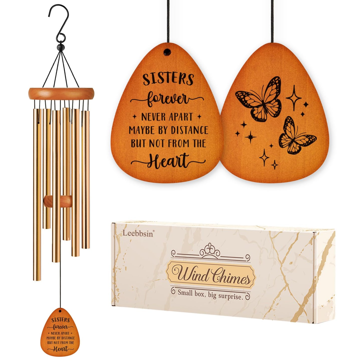 Leebbsin Sister Birthday Gift, idea Wind Chimes, Butterfly Bestie Gift for Sister, Sister Gifts from Sister for Chirstmas Birthday Wedding Graduation Thanksgiving Gifts for Bestie, Sister-in-Law