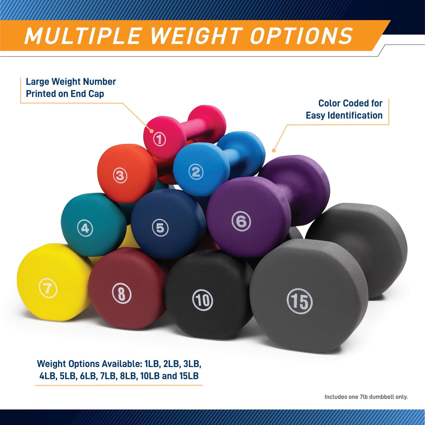 Marcy Neoprene Dumbbell, Single Piece, 7-lb, Canary Yellow