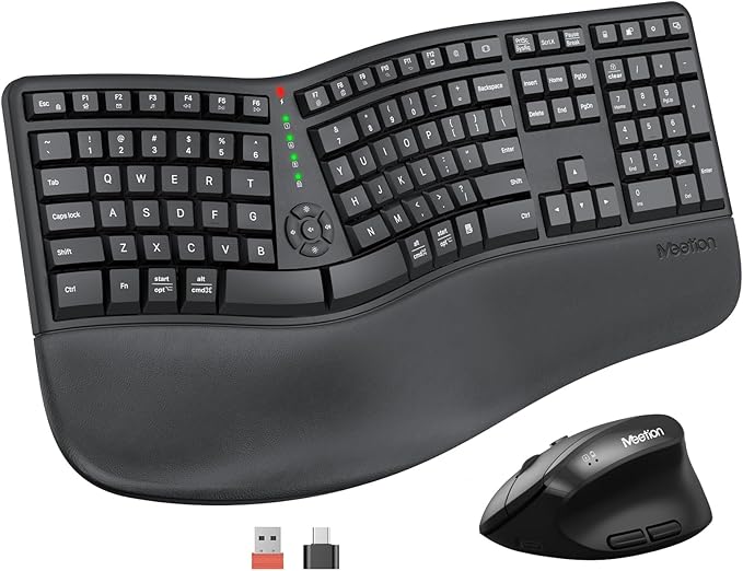 MEETION Ergonomic Keyboard and Mouse, Wireless Keyboard with Vertical Mouse, Split Curved Keyboard with Wrist Rest, Natura...