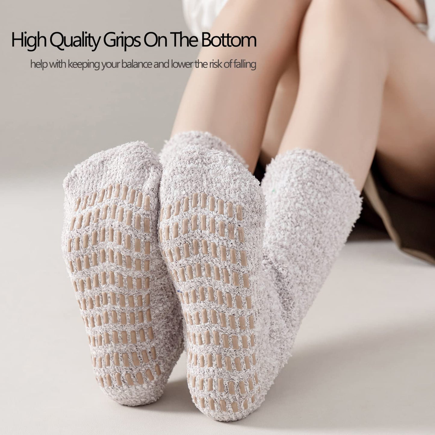 JORMATT 3 Pairs Women Grip Fuzzy Socks Non Skid Men Thick Cozy Slipper Hospital Socks with Grips,Size S
