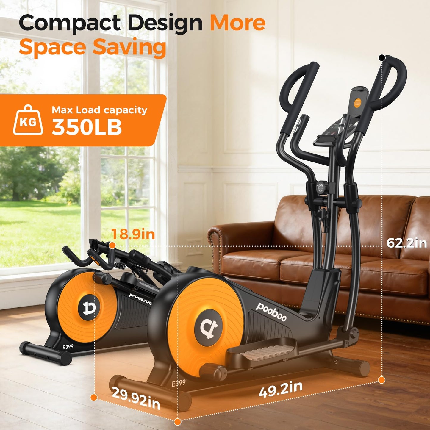 pooboo Elliptical Machine, Elliptical Exercise Machine with 16-Level Resistance& Hyper-Quiet Magnetic Driving System, Elliptical Machine for Home with LCD Monitor&15.5IN Stride, 350LBS Weight Capacity