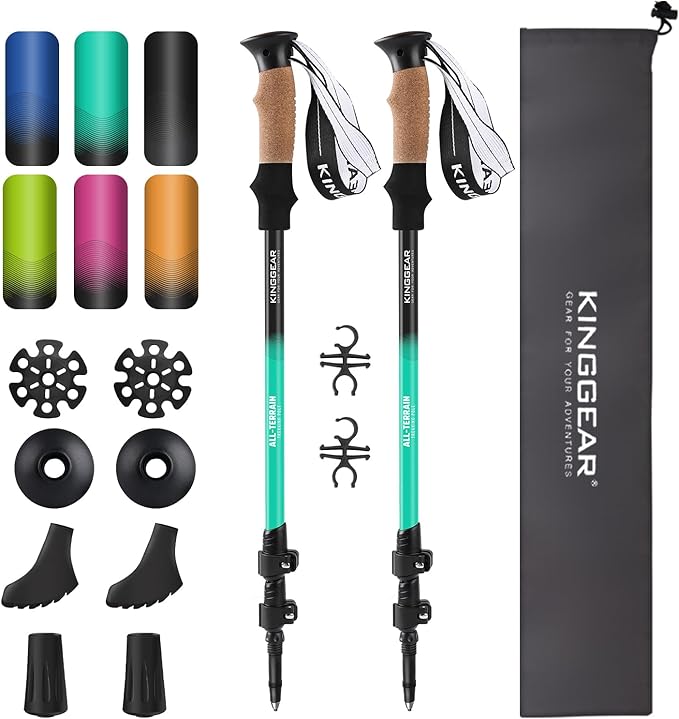 KINGGEAR Nordic Walking Stick, TP1 Hiking Poles Retractable Lightweight 7075 Aluminum, Trekking Poles with Flip Lock, Natu...