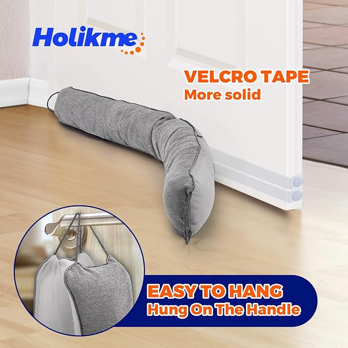 Holikme Weighted Door Draft Stopper, Heavy Duty Under Door Draft Blocker Bottom Door Seal Noise and Air, Door Guard Saving Energy, Grey