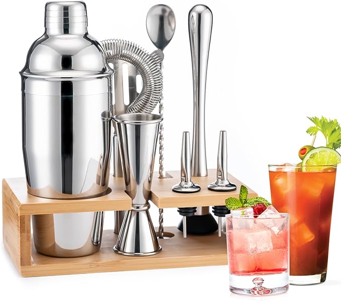BRIOUT Cocktail Shaker Set, 8-Piece Bartender Kit Include Stand Martini Shaker Jigger Strainer Muddler Mixer Spoon Pour, H...