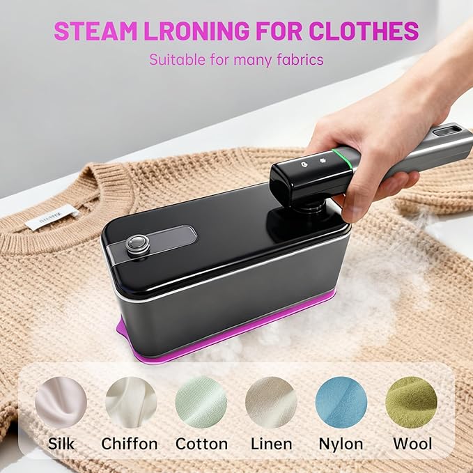 travel steamer for clothes portable mini, 125ml Water Tank, 30S Fast Heat-Up, 180° Swivel Handle, 110v with LCD Display, Powerful Wrinkle Remover for Home, Office, Traveling