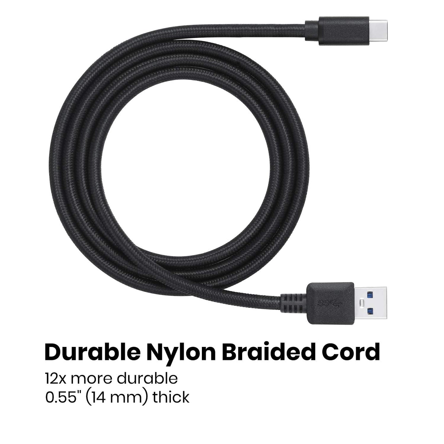 Perixx Peripro-407 Usb Type-C Male To Usb-A Male 3 Ft. Braided Cable - Usb3.0 Spec For Smartphones, Tablets, Laptop, And Desktop