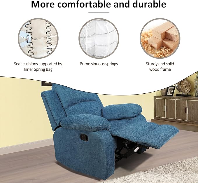 A Ainehome Living Room Furniture Set Leather Recliner Sofa Set Loveseat Chair Furniture Sofa Set for Living Room/Small Space/Rv/House/Office/Theater Seating (A-Blue Microfiber, Chair)