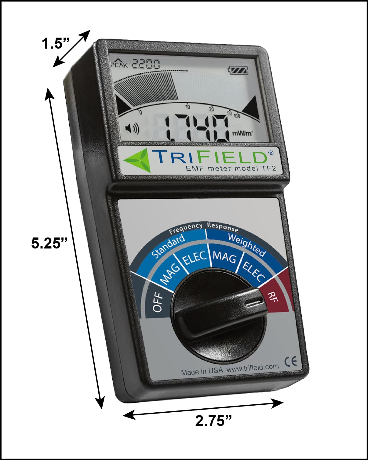 TriField EMF Meter Model TF2 – Made in USA - #1 Handheld EMF Detector for Magnetic/Electric/Radio Fields with Unlimited Free Support in The U.S. to Help Solve Your EMF Problems