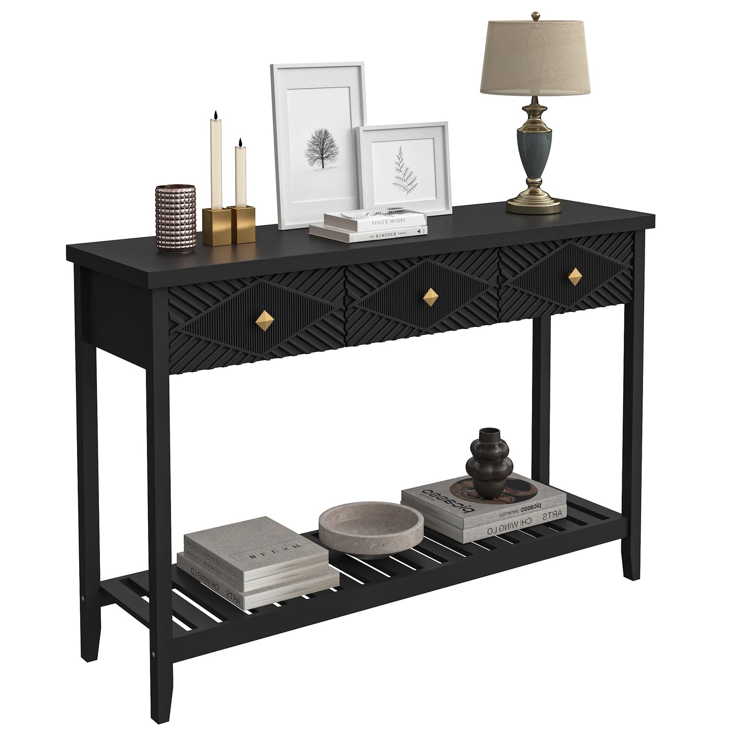 BHAODEAL 47" Console Table with 3 Drawers, Fluted Narrow Long Entryway Table with Storage Shelf, Accent Table for Entryway, Living Room, Behind Couch, Foyer, Hallway, Office