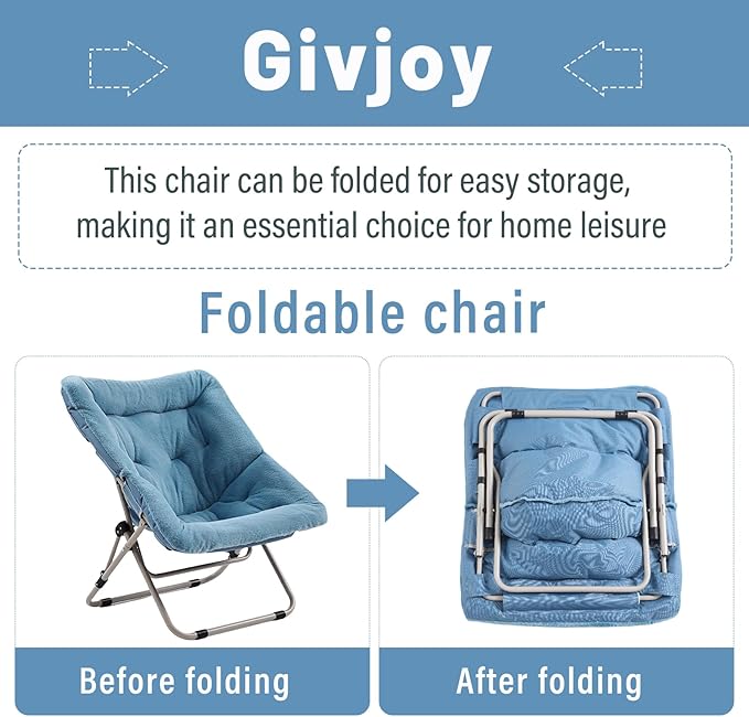 Givjoy Comfy Folded Chair, Soft Faux Fur Oversized Folding Chair, Flexible Lounge Lazy Chair for Kids Girls Teens Adults, Moon Chair for Dorm Rooms, Bedroom, Living Room