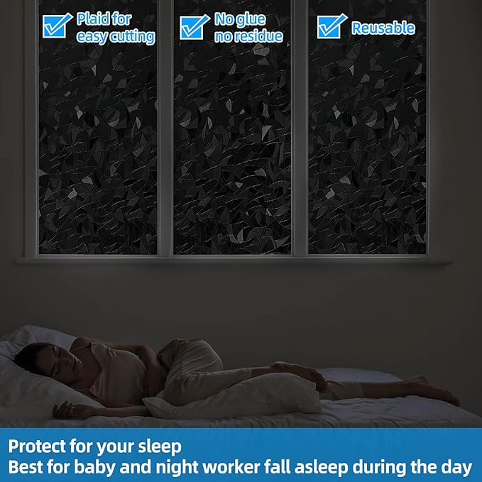 Blackout Window Film，Sun Blocking Window Privacy Cover for Glass Removable Darkening Dark Black Out Window Cover Tint Shades for Home Day Sleep Light Blocker（ Black Rainbow 23.6 x 78.7 in）
