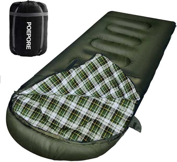 POEPORE Flannel Sleeping Bag Cotton 0 Degree Cold Weather for Adults XXL Wearable Sleeping Bag 4 Seasons Waterproof with C...