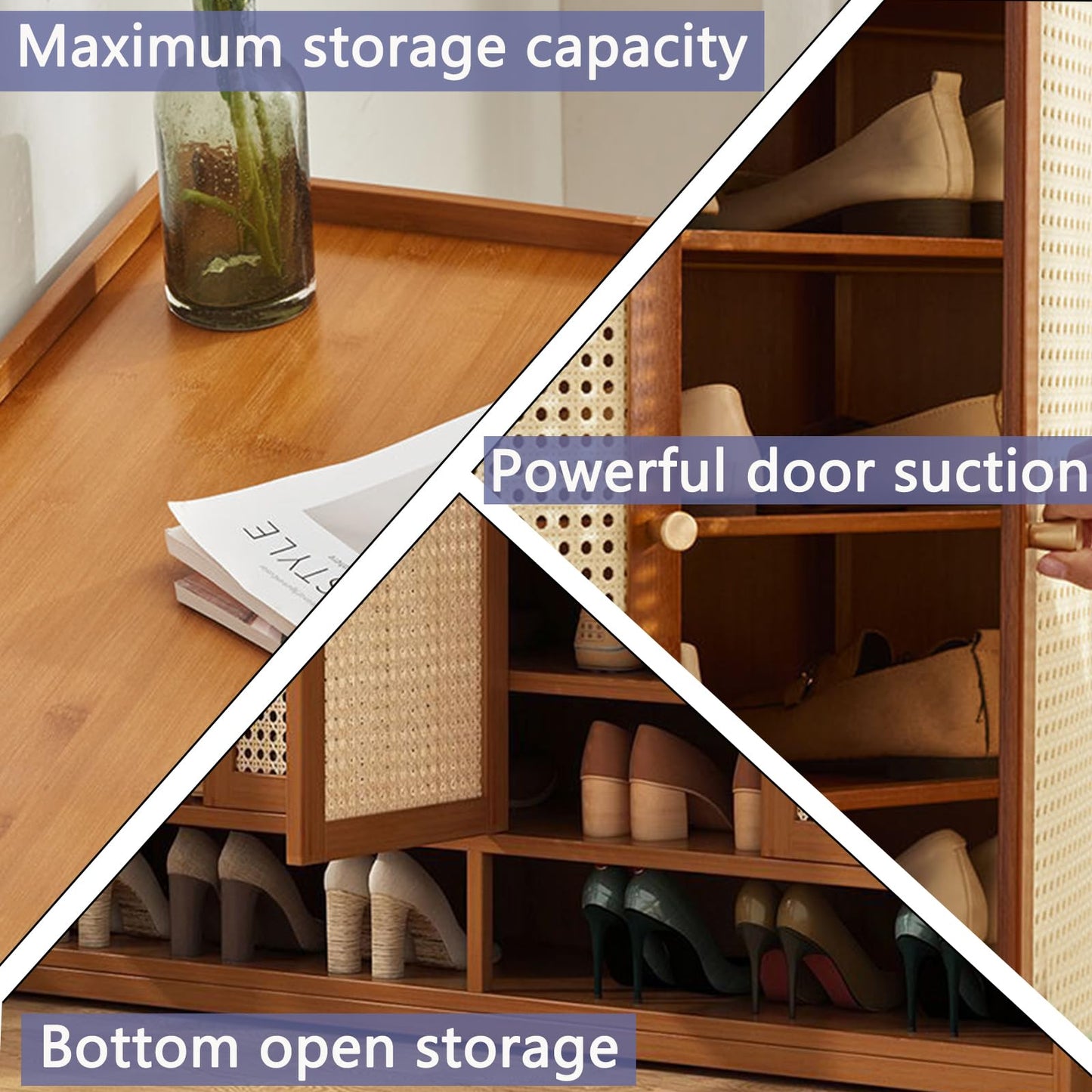 lyvcev Bamboo Shoe Cabinet with Doors, 8-Tier Shoe Rack for Closet, 36-40 Pairs Freestanding Shoe Storage Cabinet for Hallway Living Room (Brown)