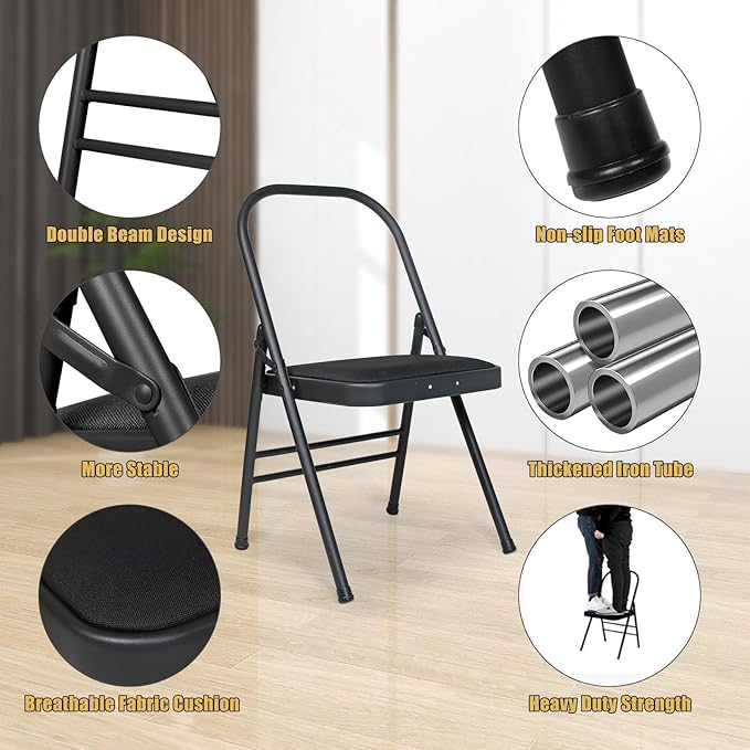 INNOLIFE Black Foldable Backless Yoga Auxiliary Chair for Abs & Core, Flexibility & Strength Training, and Back Pain Relief