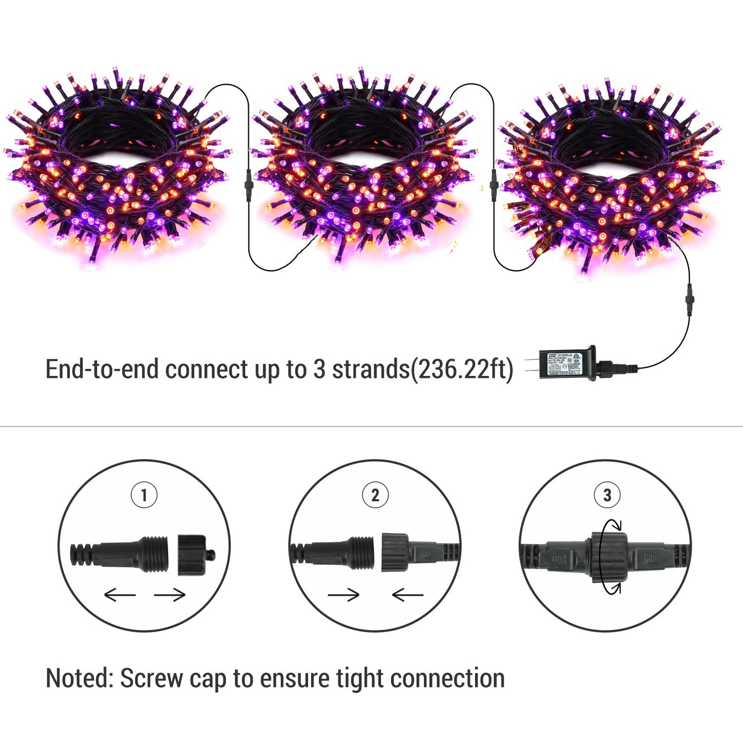 Brizled Purple & Orange Halloween Lights, 95.14ft 240 LED Halloween String Lights Connectable with Timer, 8 Modes Outdoor Orange Light, Plugin Mini Light Waterproof for Outside Spooky Decoration