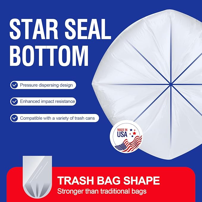 Delxo 40-45 Gallon Clear Trash Bags, 250 Count – Medium Duty Garbage Bags, Thick, Durable & Puncture-Resistant Plastic – Made in USA for Kitchen, Yard, Office & Party