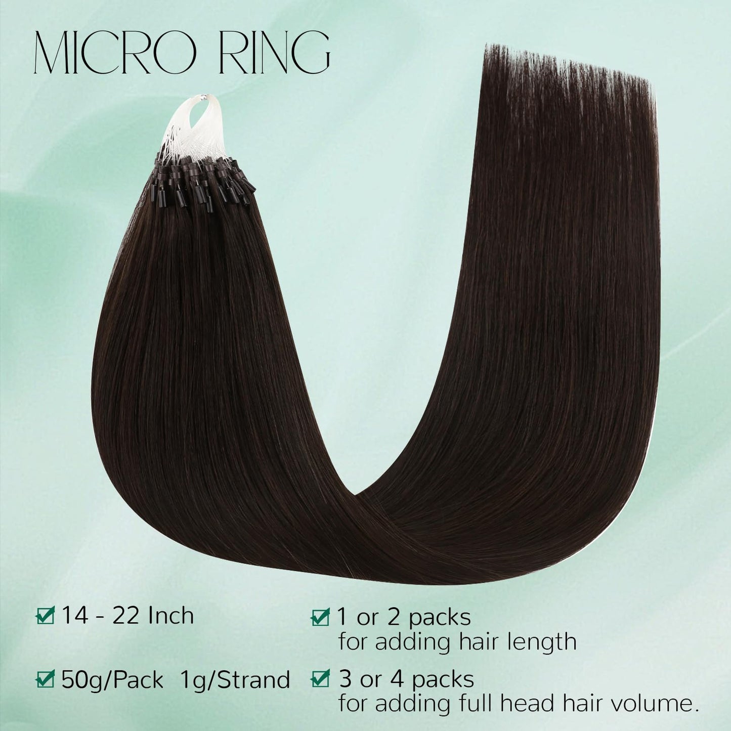 Easyouth Micro Loop Hair Extensions Dark Brown Micro Ring Hair Extensions Human Hair Brown 14 Inch 50g 50s Invisible Micro Bead