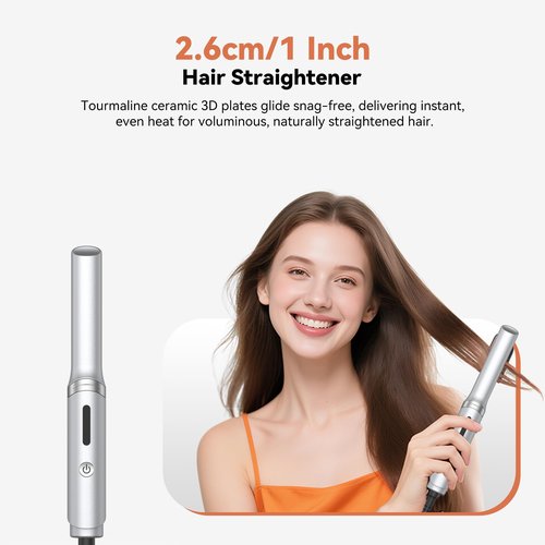 Travel Hair Dryer Brush Styling Set,Dual Voltage 100–240V 4-in-1 Hot Air Brush,1 Inch Curling Iron & Mini Flat Iron Straightener,Travel Kit,for Drying, Straightening, Curling & Volumizing for Women