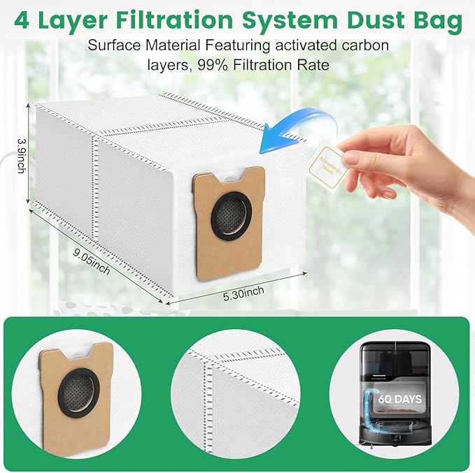 34 Pack for eufy Omni C20 Robot Vacuum Accessories Kit，2 Mainbrush 6 Filter 6 Dust Bag 6 mop pads 6 Sidebrush 1Cleaning Brush 1Screwdriver,6 Sachet