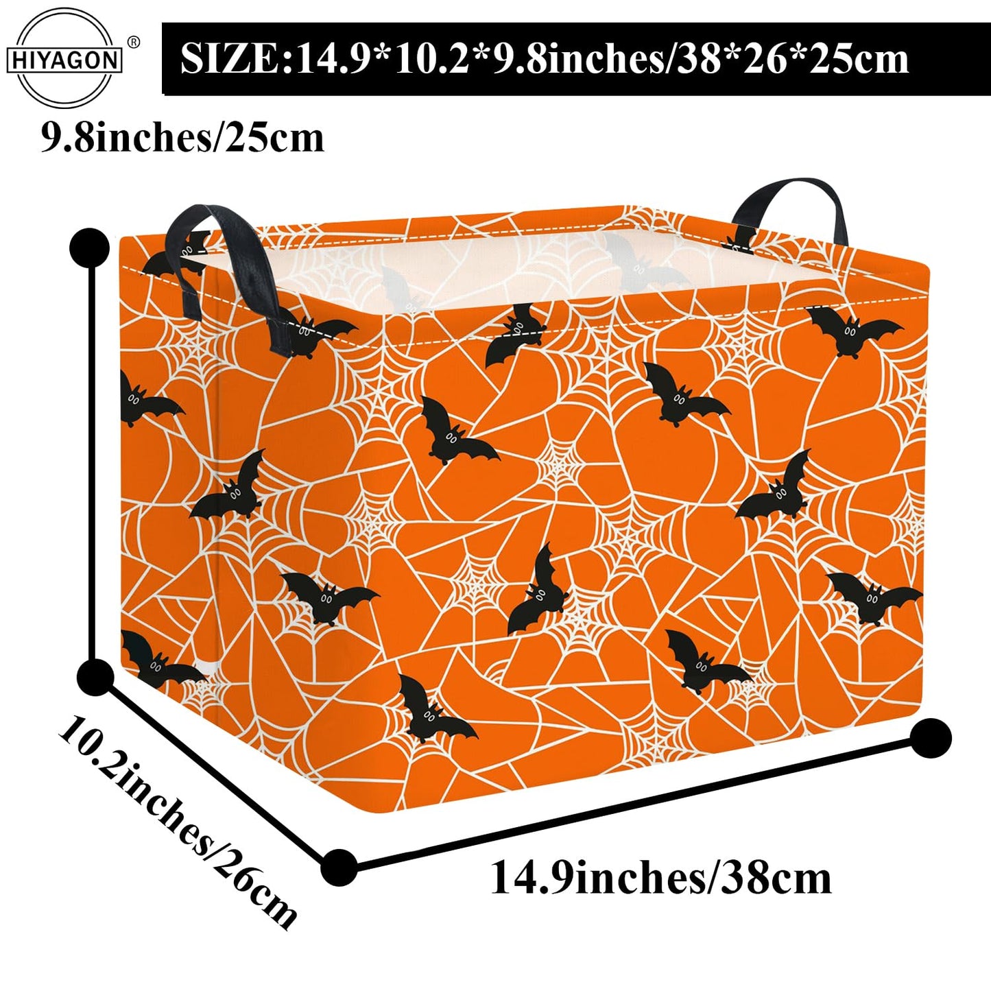 HIYAGON Rectangular Halloween Basket for Boys and Girls Kids Trick or Treat Pumpkin Basket for Halloween Parties Cute Storage Bin Organizer Box Room Decor(Bat spider web)