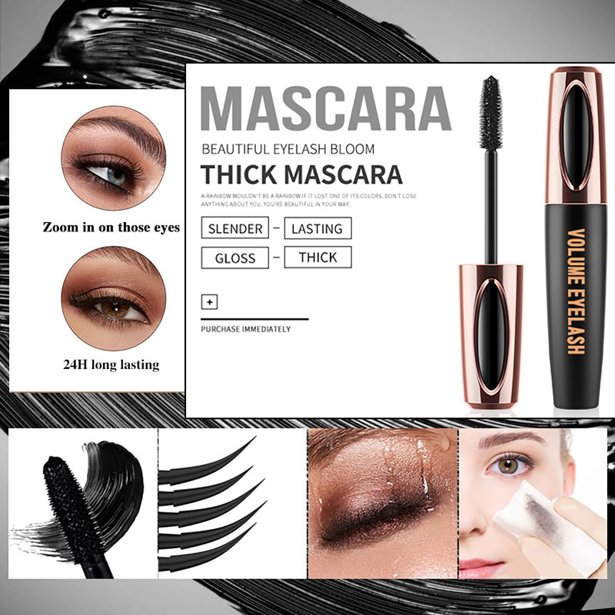 4D Silk Fiber Lash Mascara Extension Voluminous Mascara Waterproof & Smudge-Proof Long-Lasting 24 Hours No Flaking Longer Thicker Eyelashes,All Day Exquisitely Full (2 Packs)