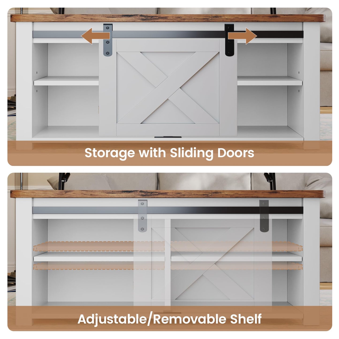 SEDETA 31.5" Lift Top Coffee Table with Storage, Square Coffee Tables for Living Room, Farmhouse Coffee Table with Large Hidden Storage Compartment and Adjustable Shelves, White