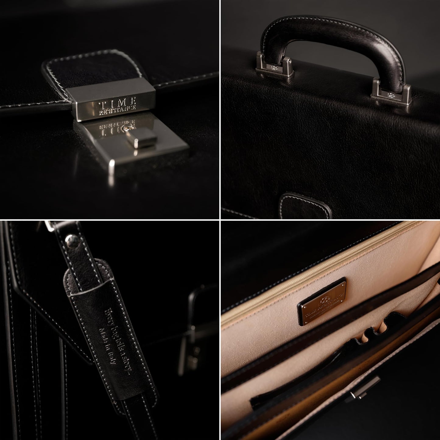 Time Resistance Leather Briefcase - Italian Handmade Laptop Bag - Work Bag for Men and Women - Attache - Computer Bag