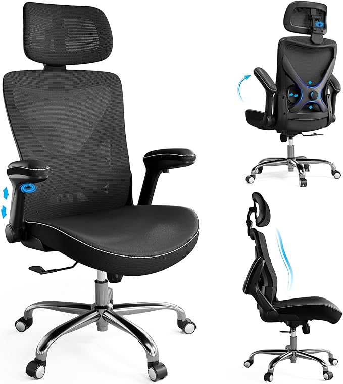 Ergalithic Ergonomic Office Chair-Computer X-Shaped Chair Mesh PU Leather with Adjustable Lumbar Support-Executive Desk Ch...