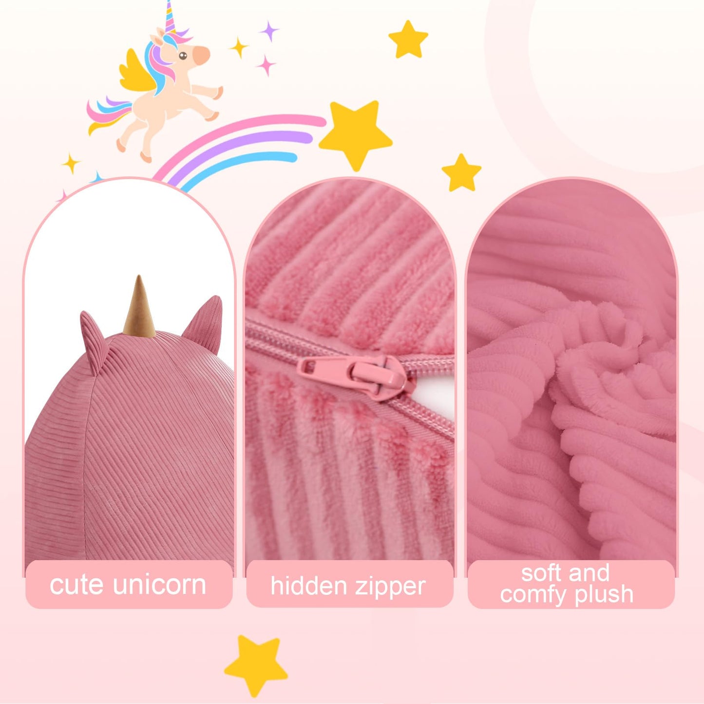 COMAX Bean Bag Chairs for Kids, Unicorn Kid Beanbag Chair with Filler, Toddler Lounge Bean Chair Corduroy, Lazy Floor Lounger for Girls and Boys Stuffed, Pink