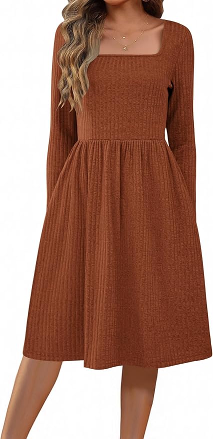ZEAGOO Women Dresses Spring Fall 2026 Sweater Dress Long Sleeve Casual Knit Dresses with Pockets