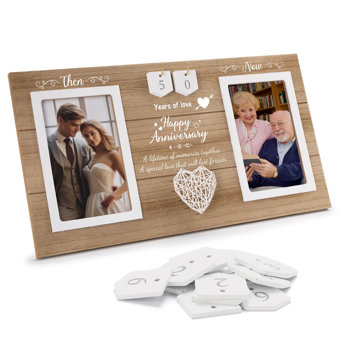 Calibron Then & Now Anniversary Wedding Gifts for Couples,1-99 Years Anniversary Picture Frame, Bridal Shower Photo Frame Holds 2pcs 4x6 Pictures