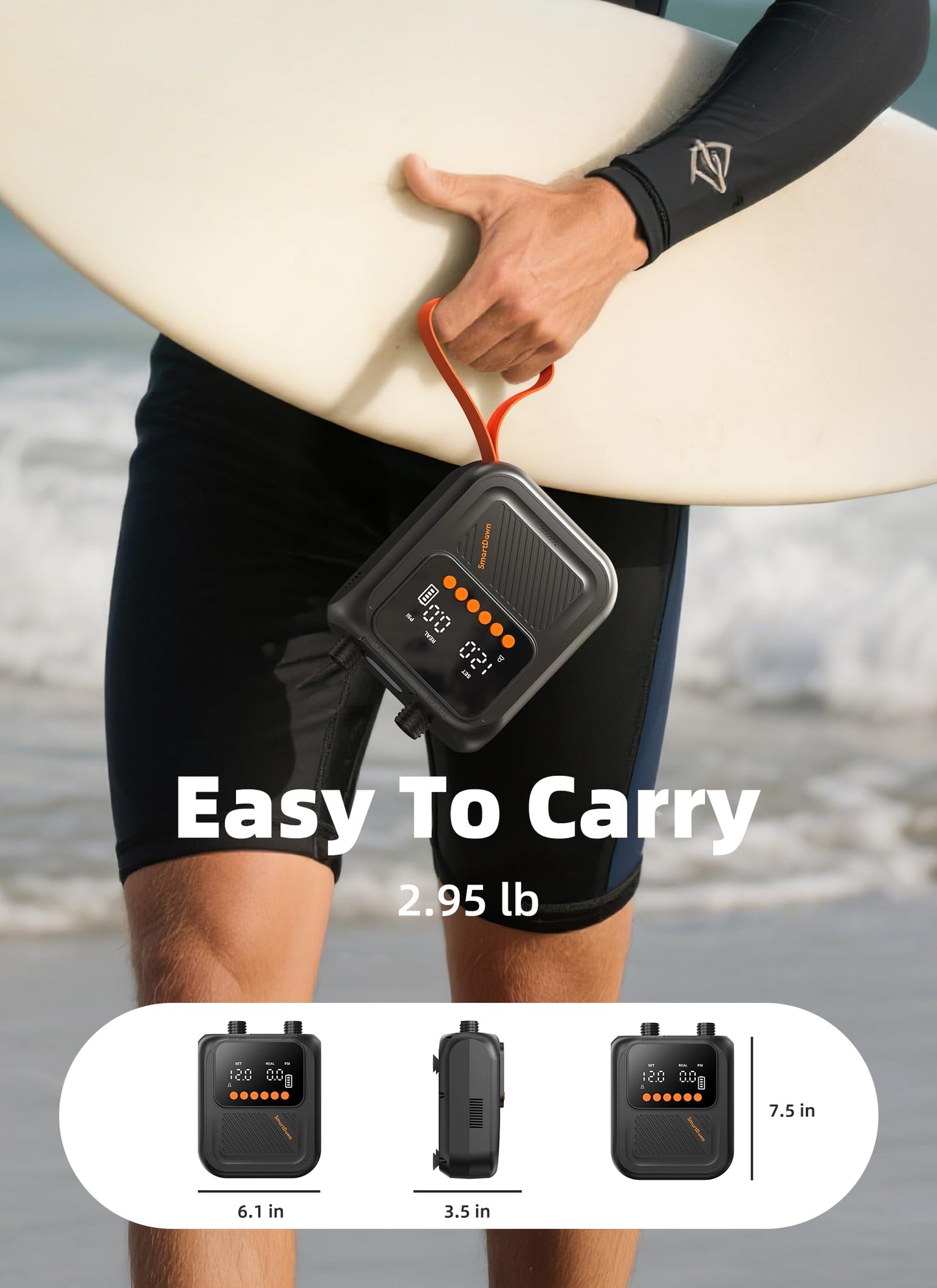 SmartDawn Rechargeable Paddle Board Pump, 20 PSI High Pressure Portable SUP Air Pump with Dual Stage Inflation & Deflation, 3x4500MAH, 30% Faster with Auto-Off, Ideal for Kayaks, Boats, and Tents