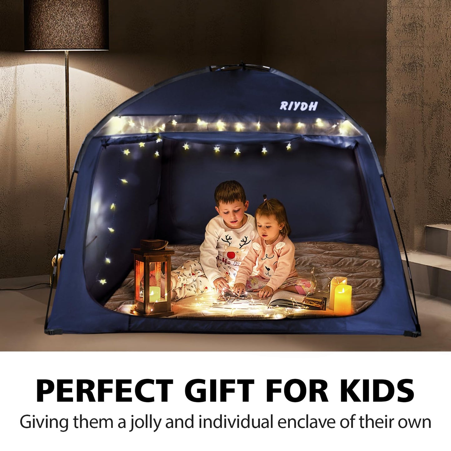Bed Tent Bed Canopy Breathable 100% for Adult and Kids- Original Design Light Reduction 93% Sleeping Dream Tents Indoor Portable Big Space with String Light 3 Doors Twin Full Queen King Size