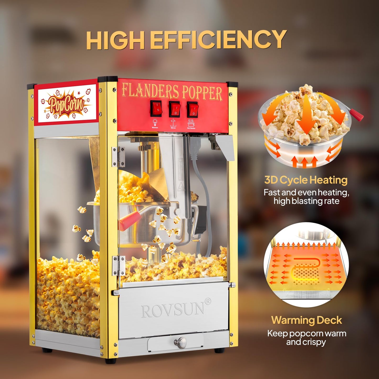 ROVSUN Popcorn Machine with 8 Ounce Kettle Makes Up to 32 Cups, Commercial Popcorn Machine Countertop Popcorn Maker w/Stainless Steel Scoop, Oil Spoon & 3 Popcorn Cups for Home Movie Theater, ETL, Red
