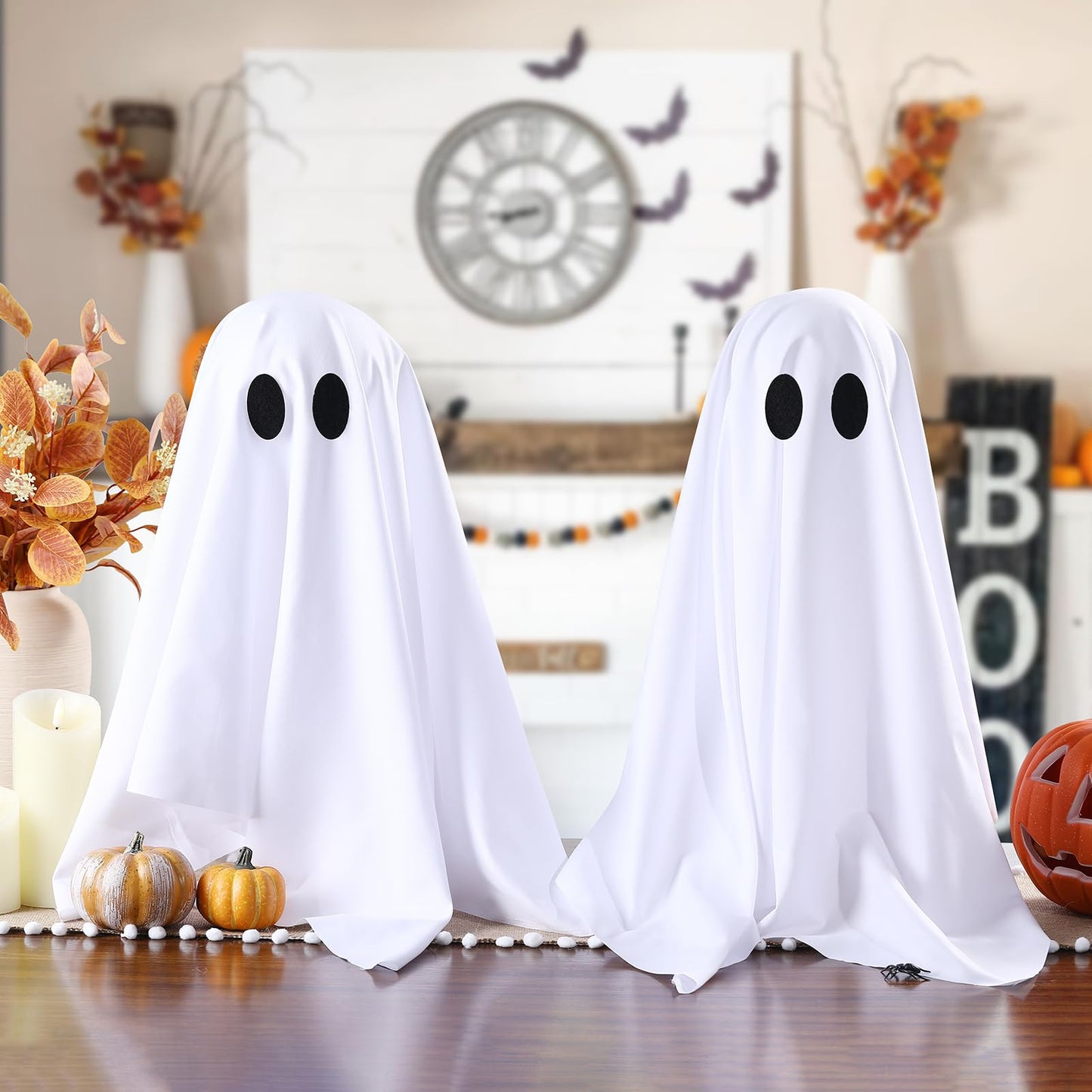 Halloween Decorations -2 Packs Spooky Ghosts with String Lights-Scary Ghost for Halloween Decor Indoor Party Home Table Room Kitchen and Fireplace Decor