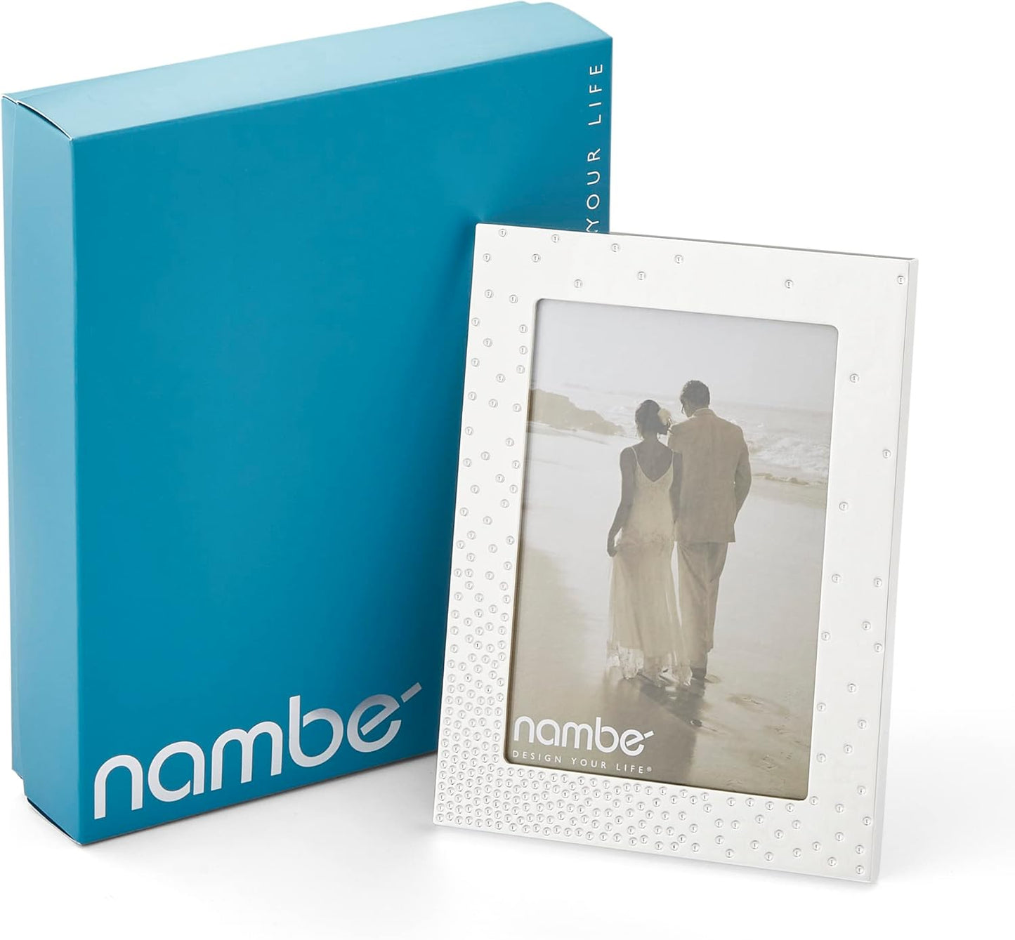 nambe Dazzle Picture Frame, 5" x 7" | Photo Frame with Tempered Glass | Vintage and Contemporary Design | Tabletop Display Family, Friends, Wedding Gift, Home Office Décor | Silver Plate and Glass
