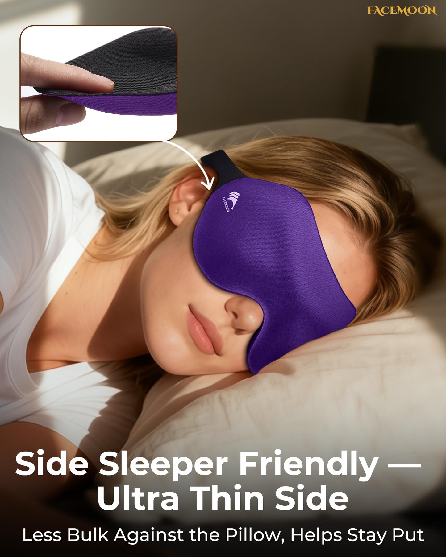 Sleep Mask for Side Sleepers: Lash Extensions 3D Contoured Eye Mask – Airplane Travel Essential, Zero-Pressure Light Blackout Eye Mask for Women – Soft Night Blindfold for Long Flights (Purple)