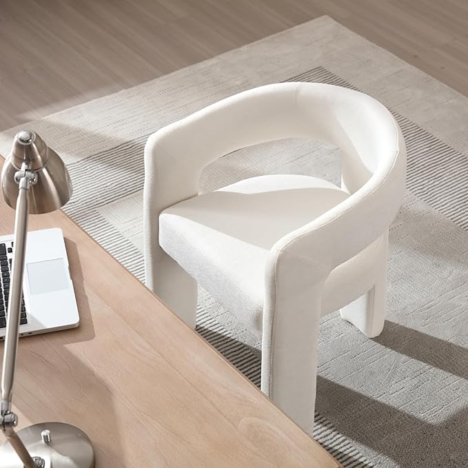 DAYALANE Modern Barrel Dining Chairs Set of 2, Upholstered Kitchen Chairs with Arms Comfy Chenille Side Chair for Living Room/Dining Room/Reception, Beige Chenille
