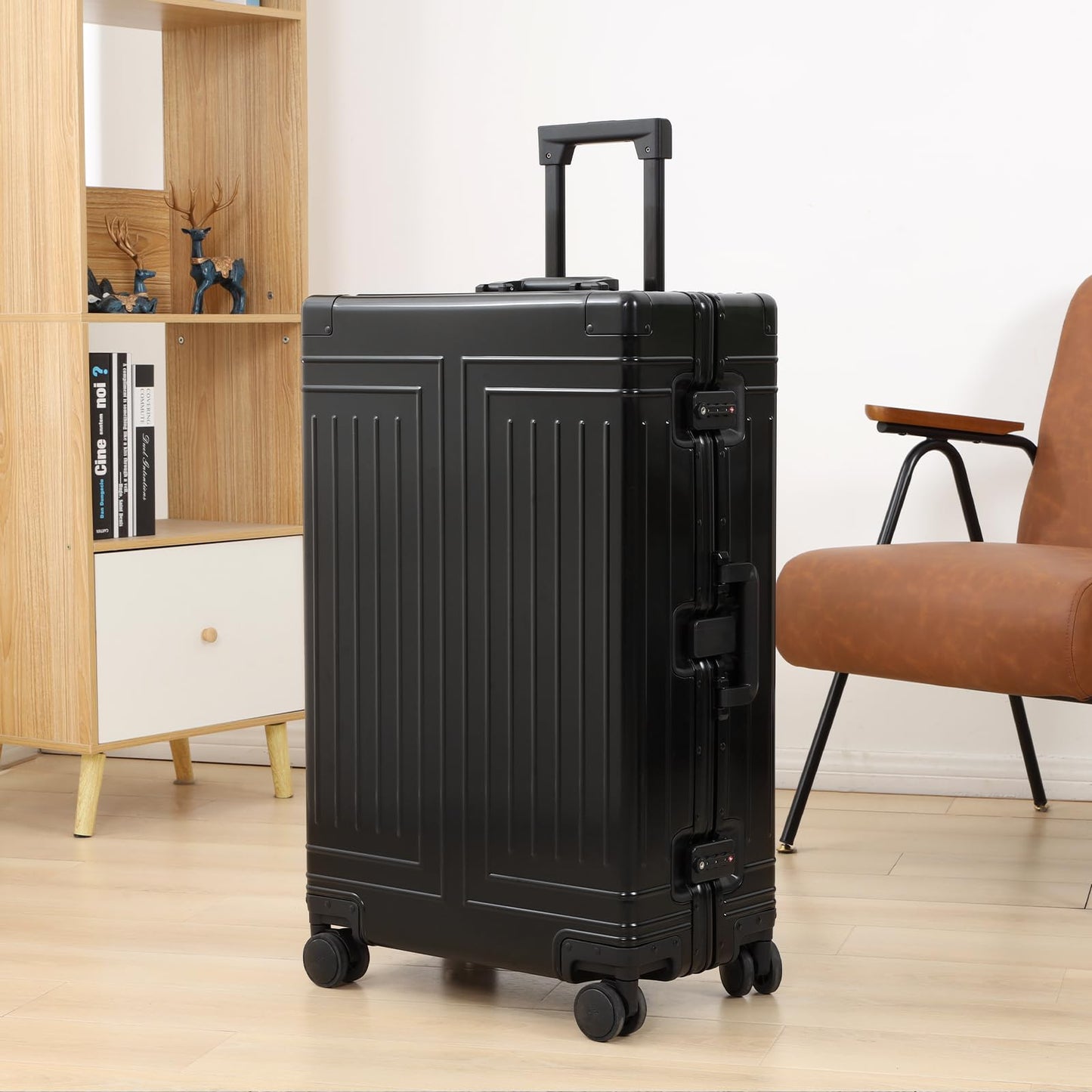 KANGSHILU All Aluminum Carry On Luggage，Cut from Whole Aluminum Sheet，22x14x9 Airline Approved ，（3rd Generation，Premium Metal zipperless suitcase ） (black, 28inch)