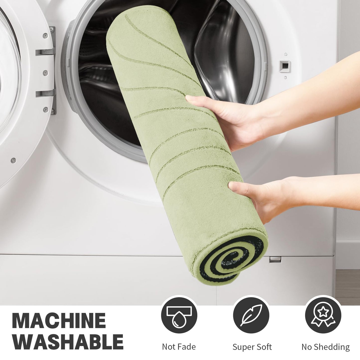 YIHOUSE Bathroom Rug Set, Soft Non Slip Memory Foam Bath Mats, Extra Thick, Machine Washable, Green