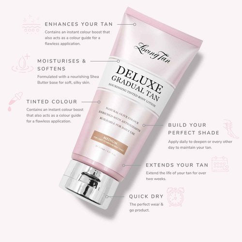 Loving Tan Deluxe Gradual Tanning Lotion (5.07Oz) + Face Tan, Medium (1.6Oz) - Streak Free, Natural Professional Strength Sunless Tanner, 7+ Applications per Bottle, Naturally Derived DHA, 2-Count