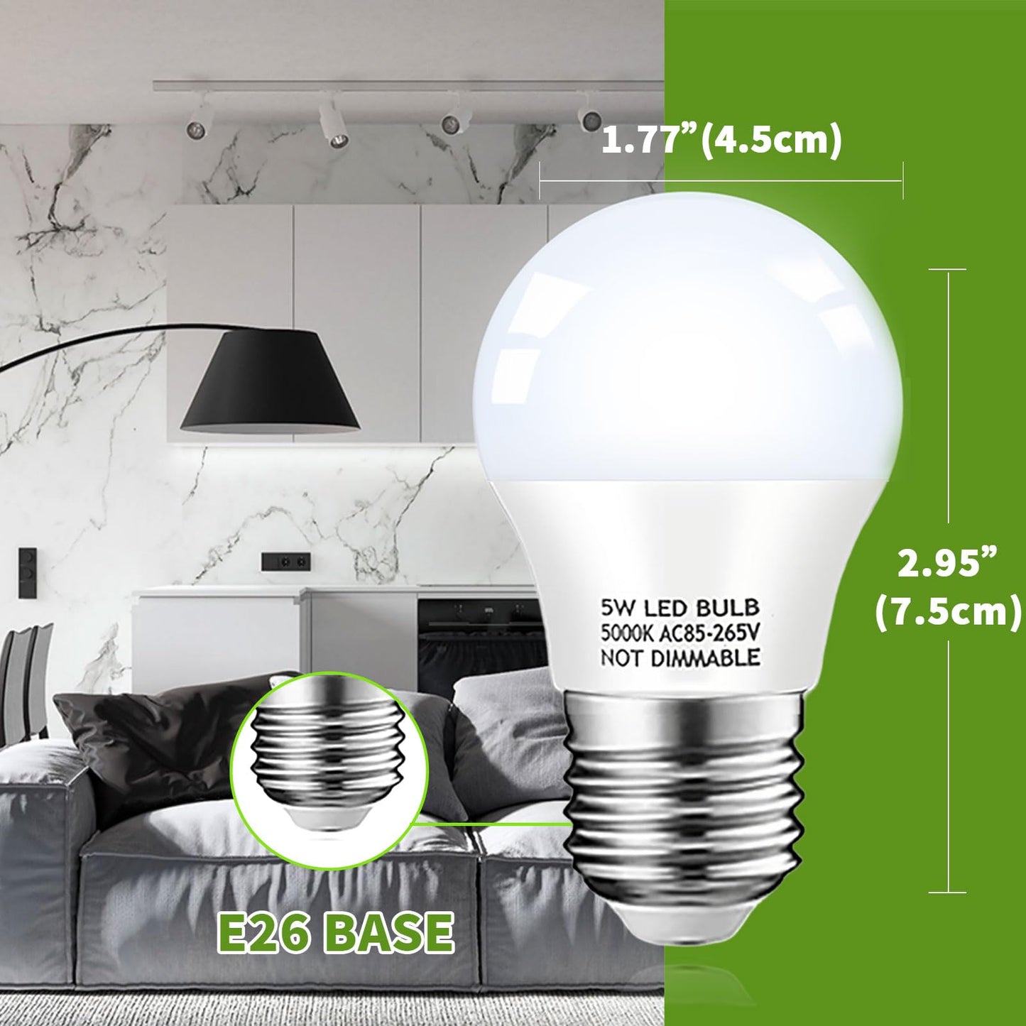 KQHBEN Refrigerator Light Bulb, 40W Equivalent, 5W Daylight White 5000K E26 Base Non-Dimmable, Waterproof LED A15 Appliance Bulb for Fridge Freezer Home Lighting, 2-Pack