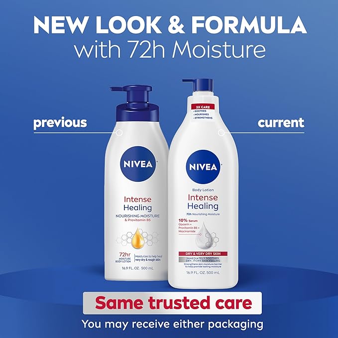 NIVEA Intense Healing Body Lotion for Very Dry, Itchy Skin with Glycerin, Provitamin B5 and Niacinamide, 72-Hour Body Moisturizer, Holiday Gifts for Self Care, 16.9 Fl Oz Pump Bottle
