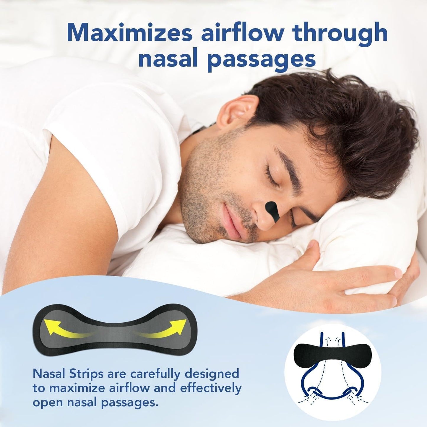60 Pcs Nasal Strips for Snoring - Extra Strength Nose Strips for Breathing with Strong Adhesion - Sweat Resistant Design for All Day Use - Improvess Sleep and Workout Performance - Black