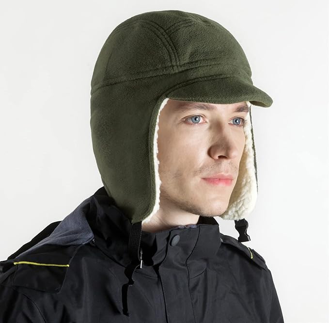 Connectyle Men's Sherpa Lined Warm Winter Hats with Visor Windproof Earflap Hat Outdoor Thermal Skull Cap Trapper Hat