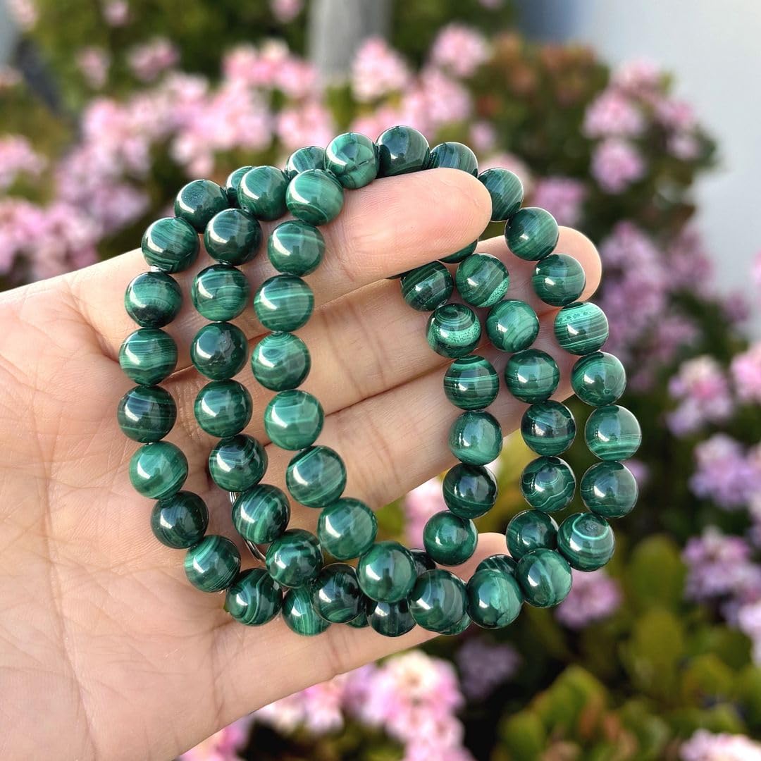 Adabele Real Natural Green Malachite Bracelet Gemstone Beaded Bracelet 7 inch Stretch Chakra Healing Crystal Stone Jewelry Women